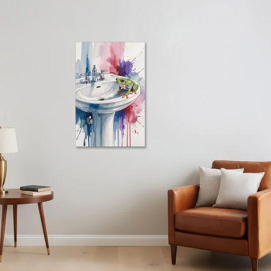 Small Bathroom Wall Art with a Tree Frog - Canvas Wall Art - Sofa - 24x36