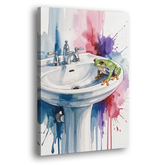 Small Bathroom Wall Art with a Tree Frog - Canvas Wall Art - Side