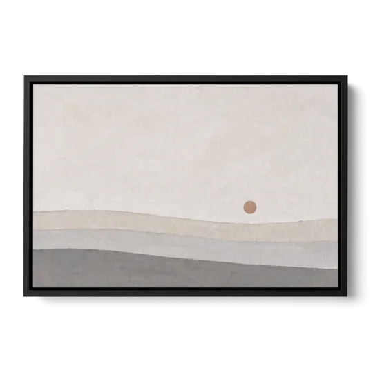 Small Sun Above Three Bands of Rolling Hills - Black Framed Canvas Wall Art - Front