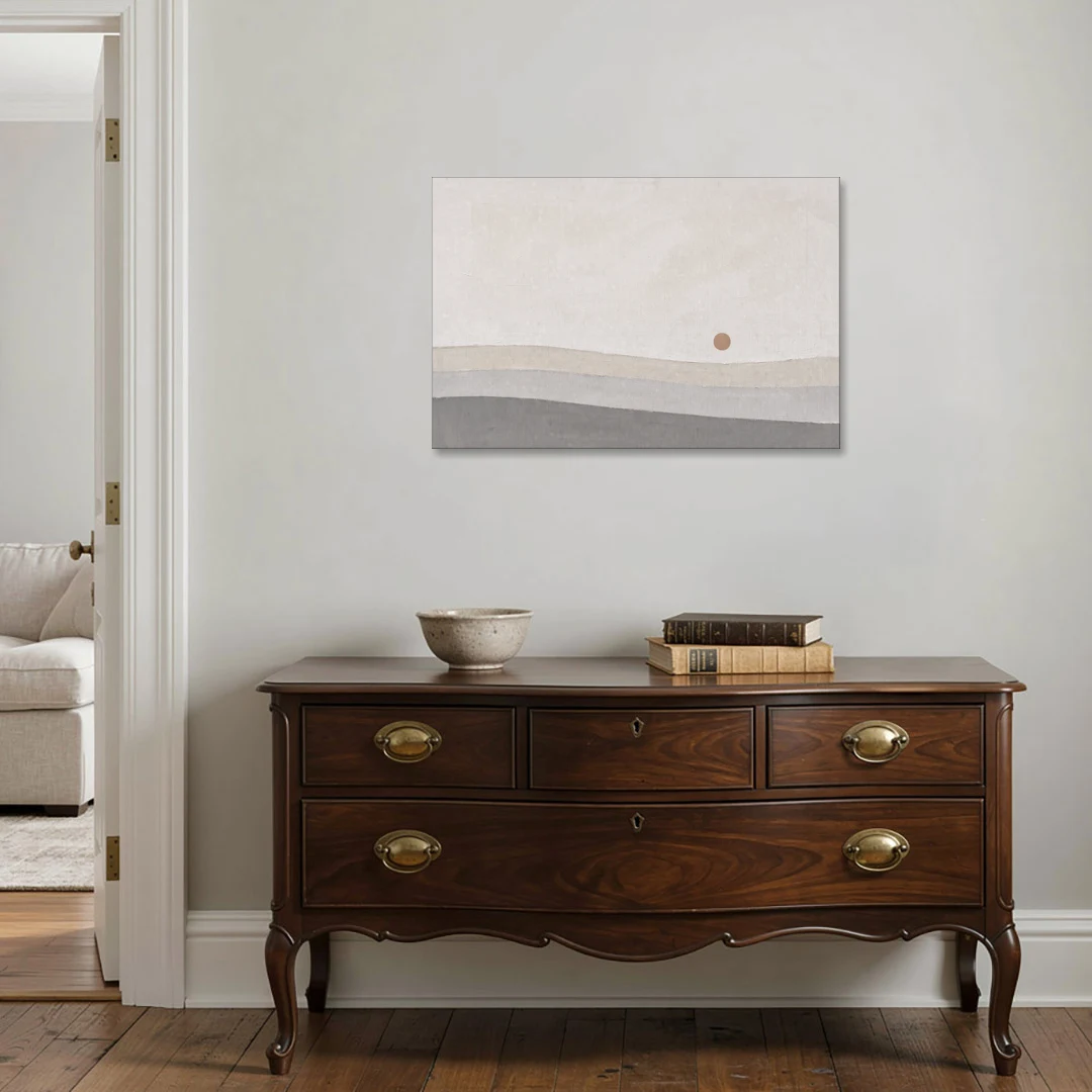 Small Sun Above Three Bands of Rolling Hills - Canvas Wall Art - Coffee Table - 36x24