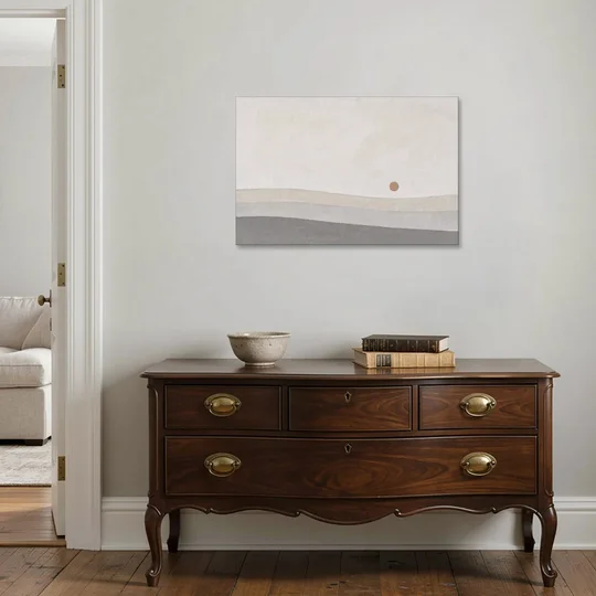 Small Sun Above Three Bands of Rolling Hills - Canvas Wall Art - Coffee Table - 36x24