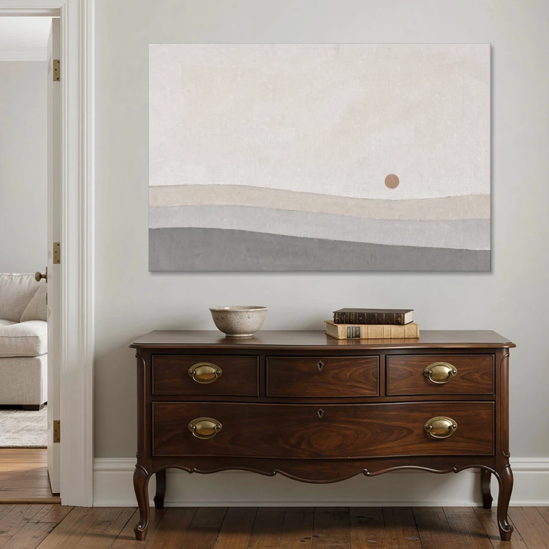 Small Sun Above Three Bands of Rolling Hills - Canvas Wall Art - Coffee Table - 60x40