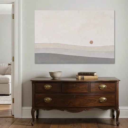 Small Sun Above Three Bands of Rolling Hills - Canvas Wall Art - Coffee Table - 60x40