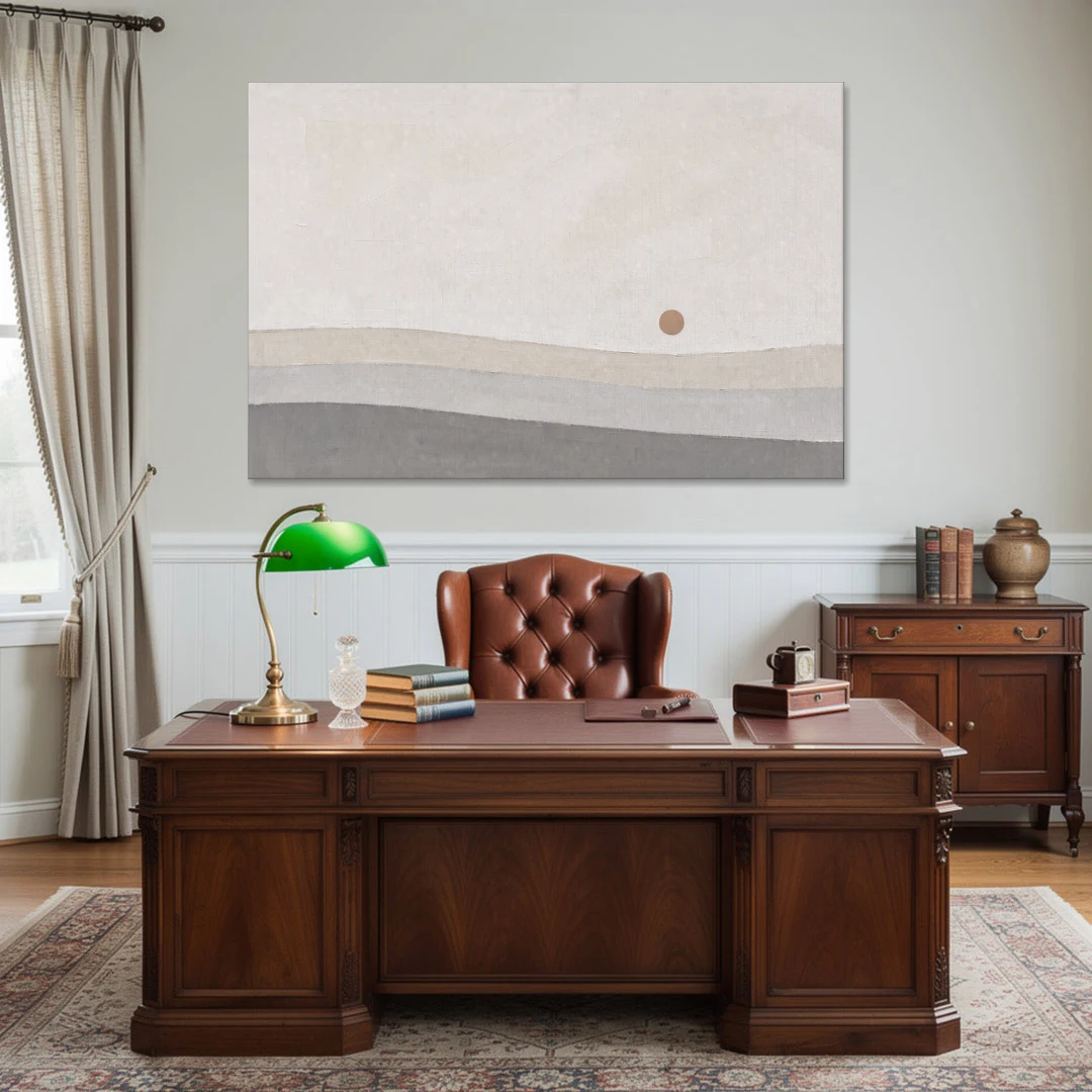 Small Sun Above Three Bands of Rolling Hills - Canvas Wall Art - Office - 60x40
