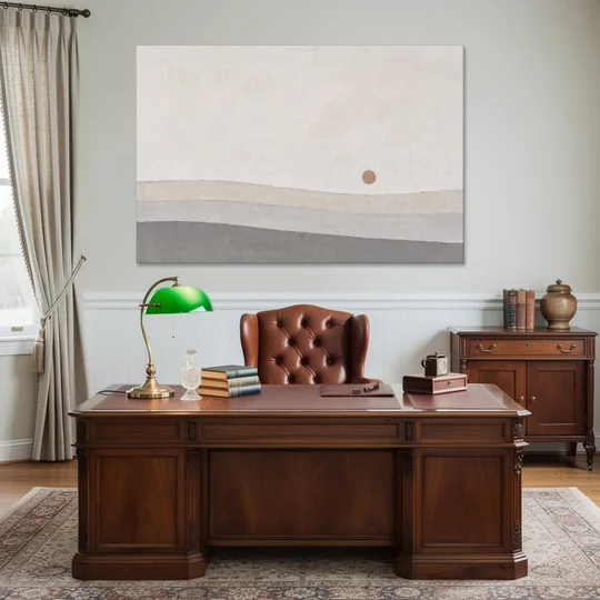 Small Sun Above Three Bands of Rolling Hills - Canvas Wall Art - Office - 60x40