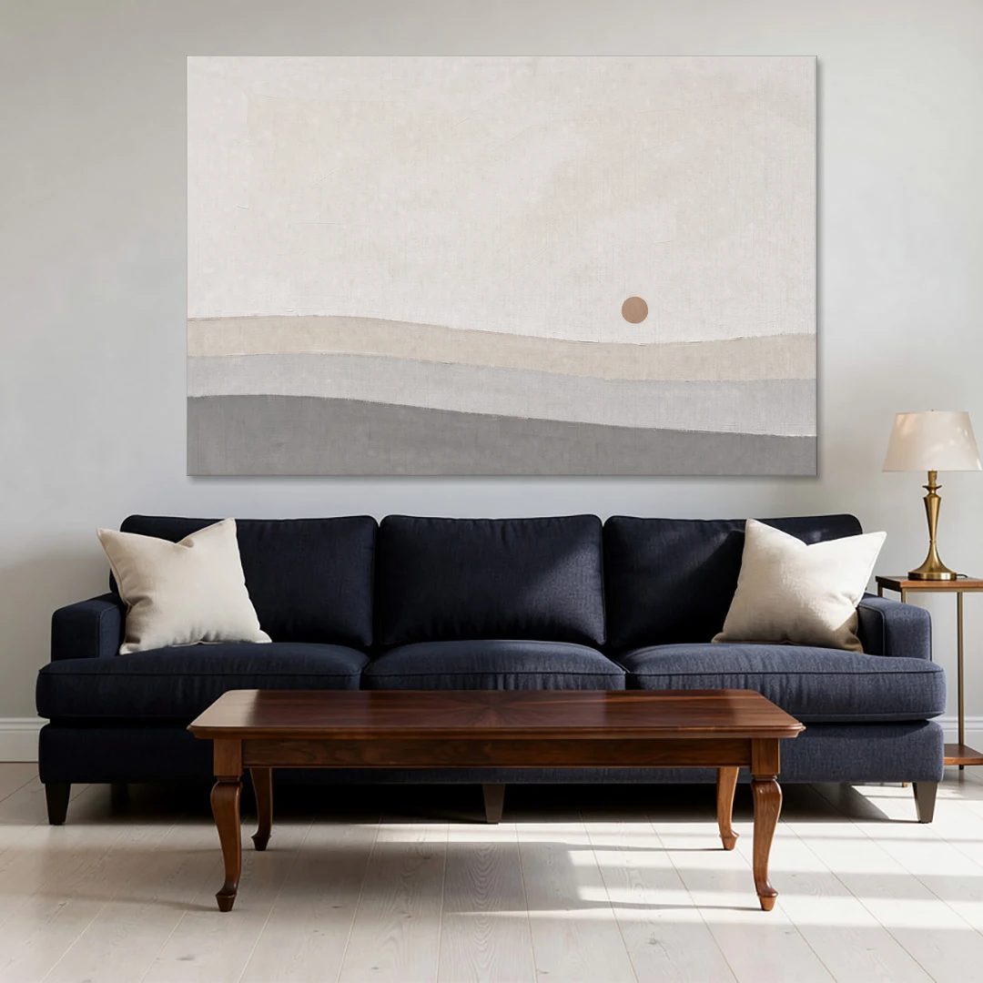Small Sun Above Three Bands of Rolling Hills - Canvas Wall Art - Sofa - 60x40