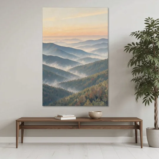 Smoky Mountains at Misty Dawn for the Living Room - Canvas Wall Art - Coffee Table - 40x60