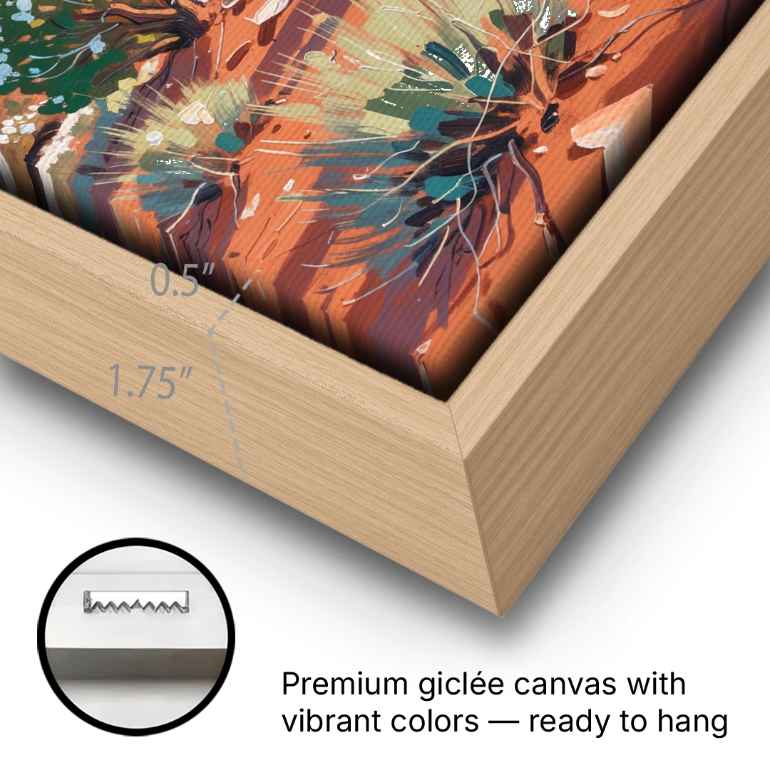 Winter Snow on the Red Rock Buttes - Oak Framed Canvas Wall Art - Gallery Wrap Corner