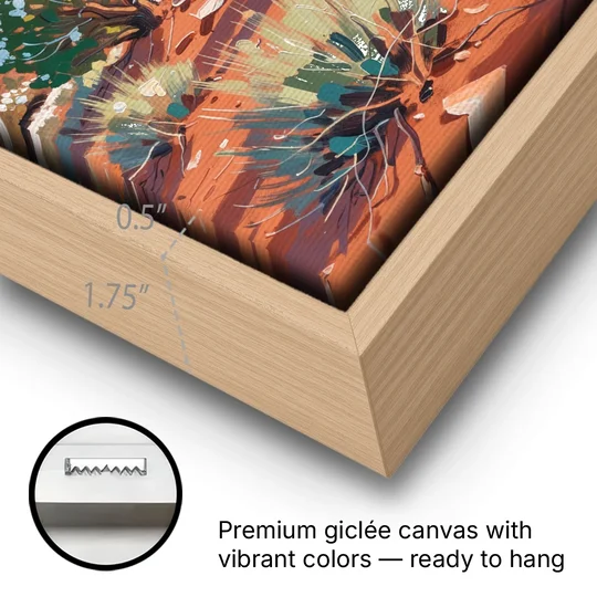 Winter Snow on the Red Rock Buttes - Oak Framed Canvas Wall Art - Gallery Wrap Corner