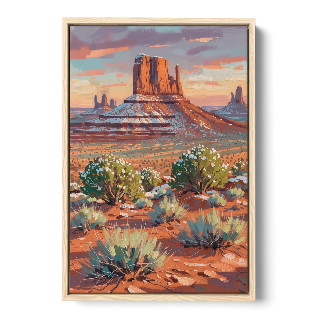 Winter Snow on the Red Rock Buttes - Oak Framed Canvas Wall Art - Front