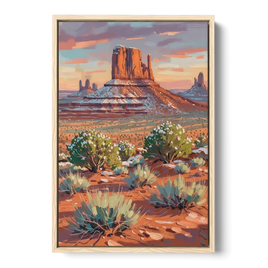 Winter Snow on the Red Rock Buttes - Oak Framed Canvas Wall Art - Front