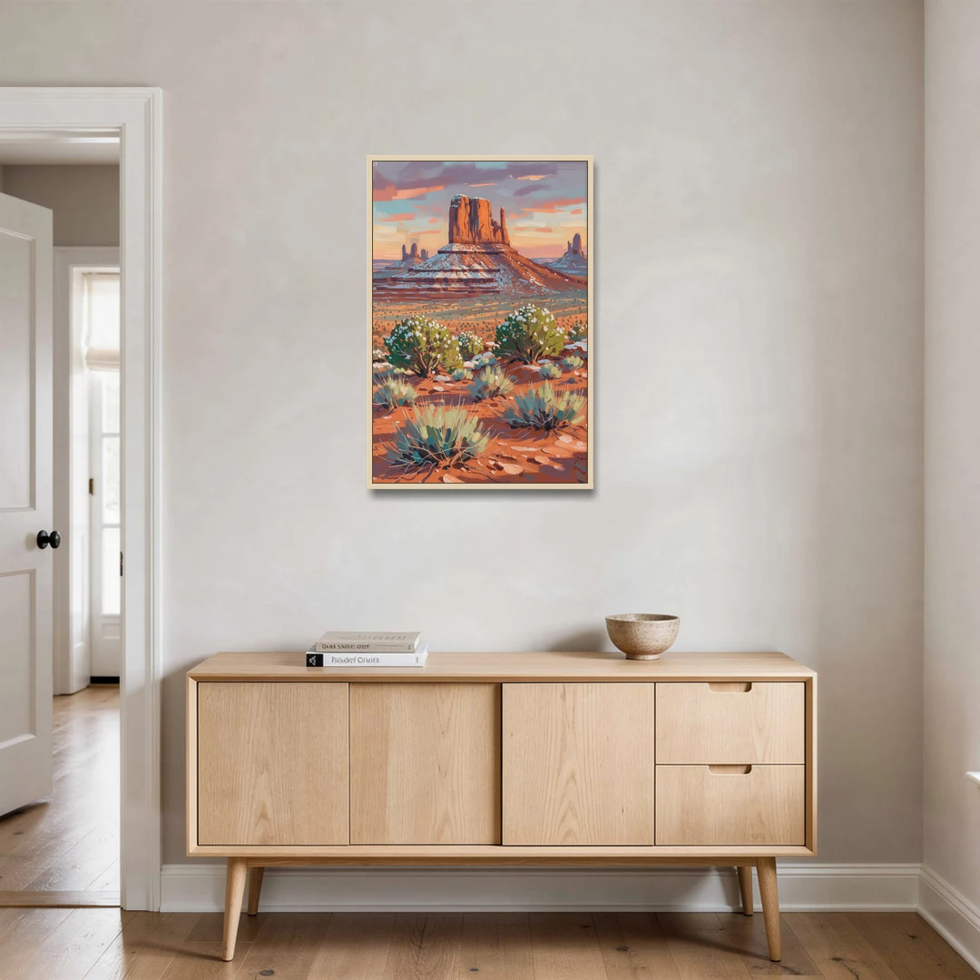Winter Snow on the Red Rock Buttes - Oak Framed Canvas Wall Art - Coffee Table - 24x36