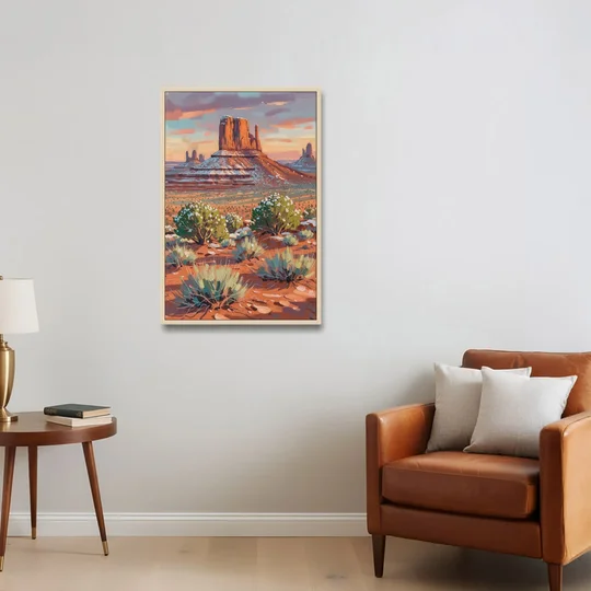 Winter Snow on the Red Rock Buttes - Oak Framed Canvas Wall Art - Sofa - 24x36