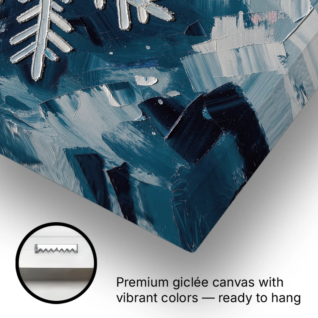Snowflake Wall Art in Silver and Teal - Canvas Wall Art - Gallery Wrap Corner