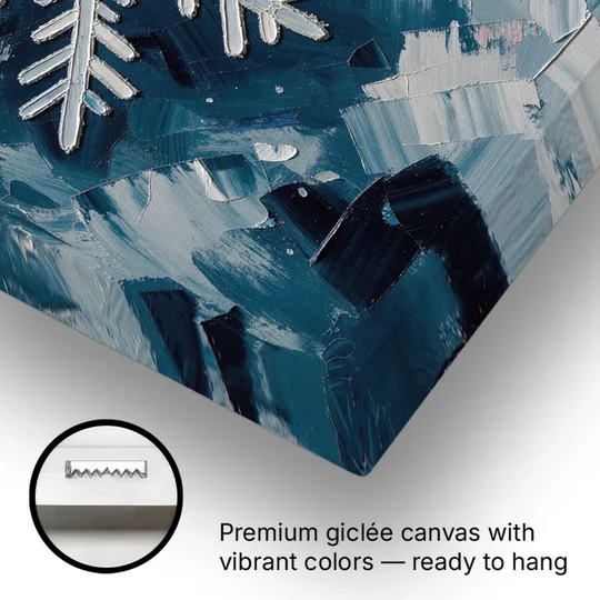 Snowflake Wall Art in Silver and Teal - Canvas Wall Art - Gallery Wrap Corner