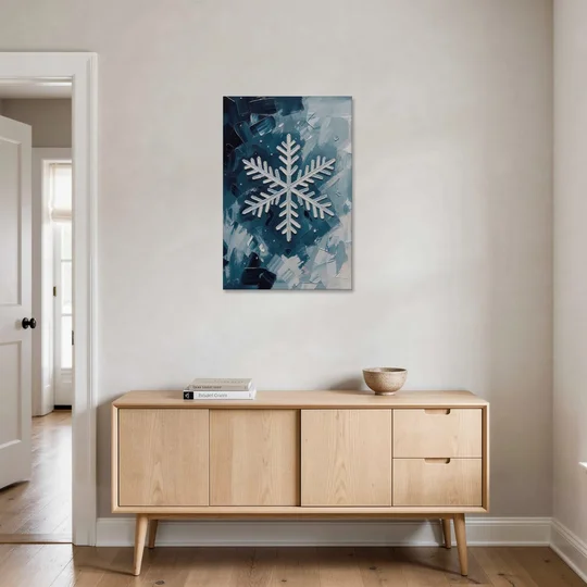 Snowflake Wall Art in Silver and Teal - Canvas Wall Art - Coffee Table - 24x36