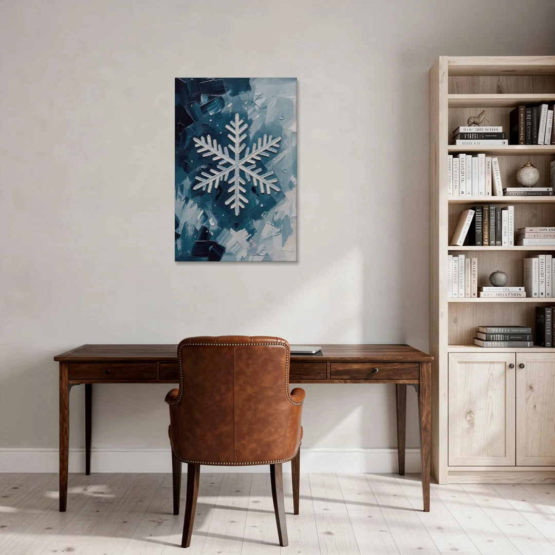 Snowflake Wall Art in Silver and Teal - Canvas Wall Art - Office - 24x36