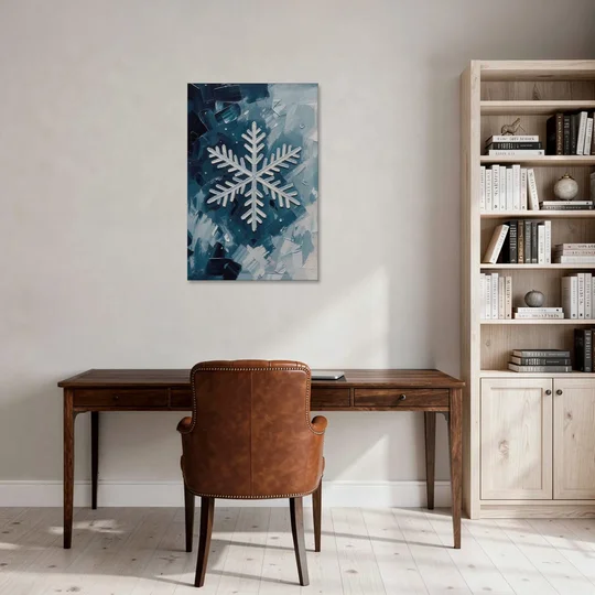 Snowflake Wall Art in Silver and Teal - Canvas Wall Art - Office - 24x36