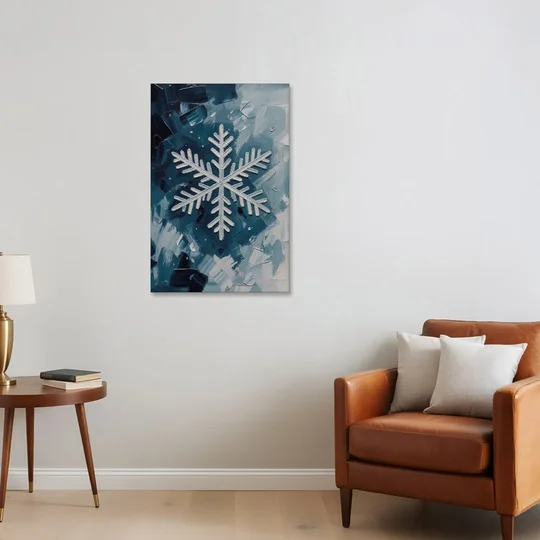 Snowflake Wall Art in Silver and Teal - Canvas Wall Art - Sofa - 24x36