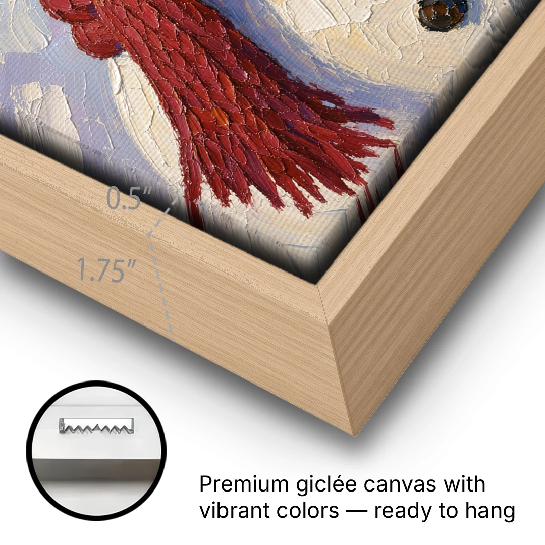 Snowman Canvas with Umber Top Hat - Oak Framed Canvas Wall Art - Gallery Wrap Corner