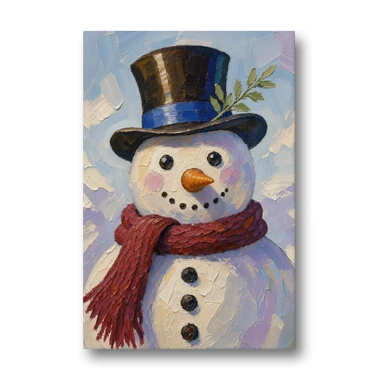 Snowman Canvas with Umber Top Hat - Canvas Wall Art - Front