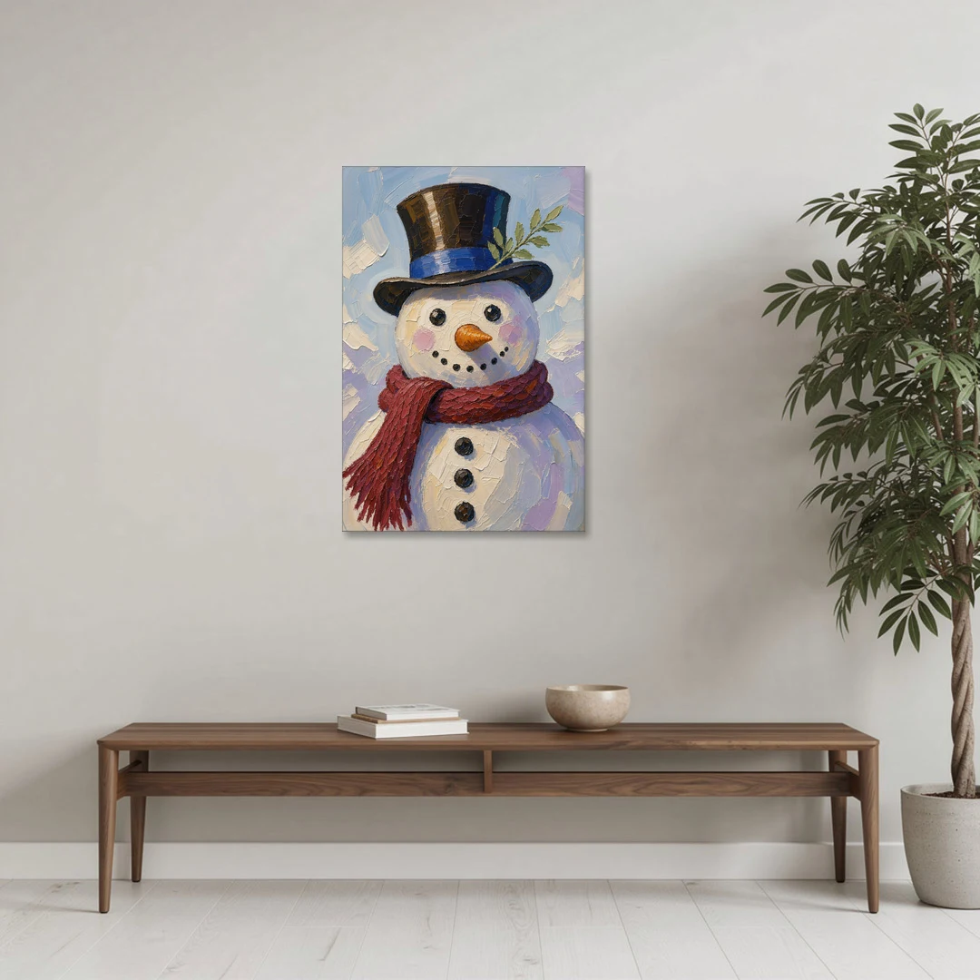 Snowman Canvas with Umber Top Hat - Canvas Wall Art - Coffee Table - 24x36