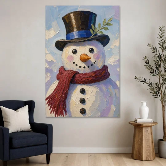 Snowman Canvas with Umber Top Hat - Canvas Wall Art - Sofa - 40x60
