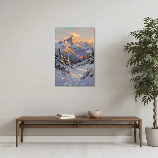 Snowy Mountain Painting at Last Light - Canvas Wall Art - Coffee Table - 24x36
