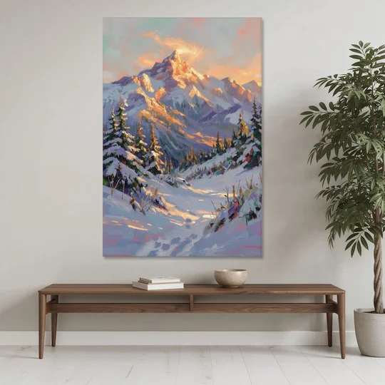 Snowy Mountain Painting at Last Light - Canvas Wall Art - Coffee Table - 40x60