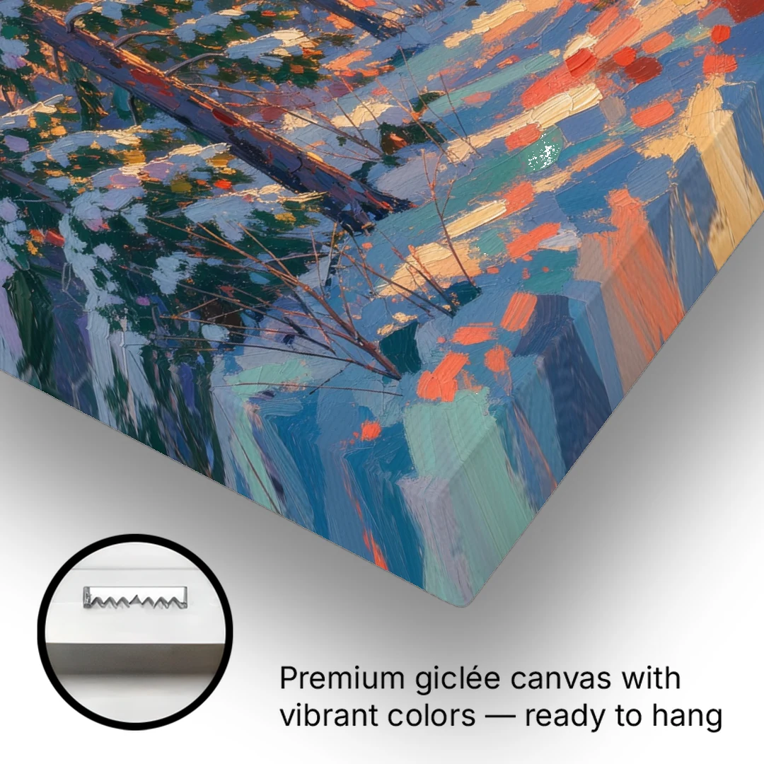 Snowy Pine Forest at Sunrise - Canvas Wall Art - Gallery Wrap Corner