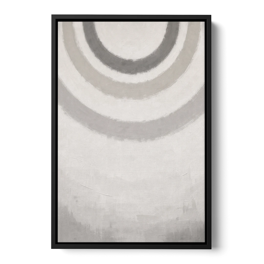 Soft Abstract Painting of Three Grey Ripples - Black Framed Canvas Wall Art - Front