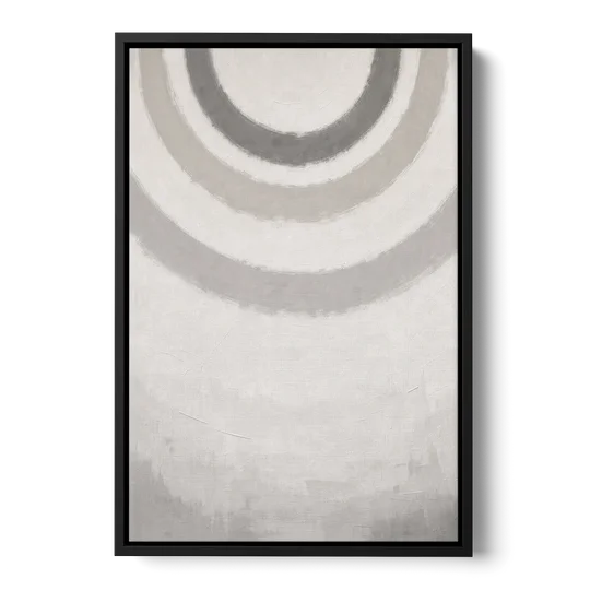 Soft Abstract Painting of Three Grey Ripples - Black Framed Canvas Wall Art - Front
