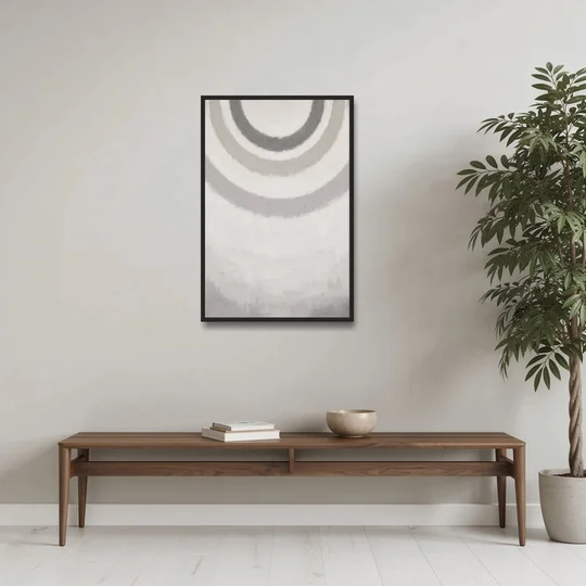 Soft Abstract Painting of Three Grey Ripples - Black Framed Canvas Wall Art - Coffee Table - 24x36
