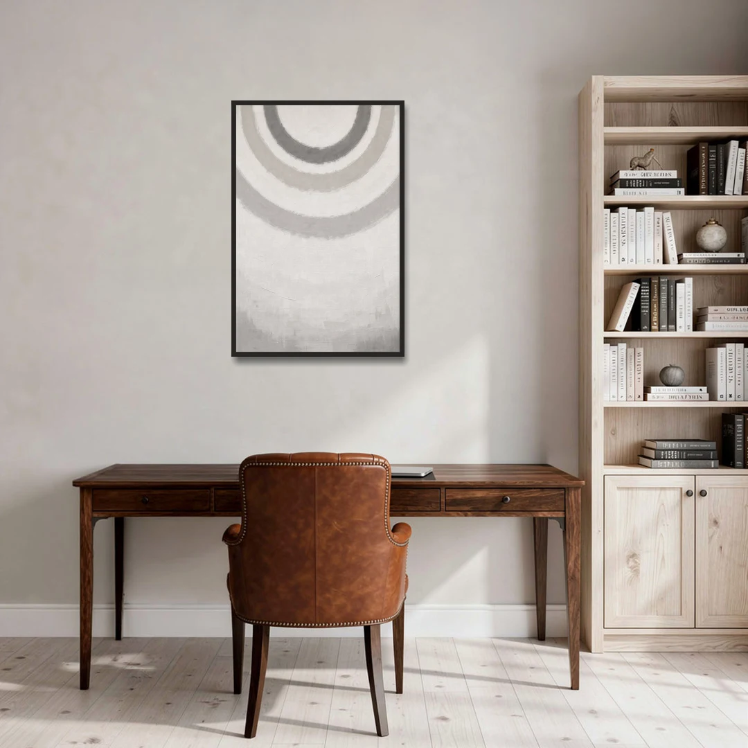 Soft Abstract Painting of Three Grey Ripples - Black Framed Canvas Wall Art - Office - 24x36
