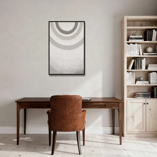 Soft Abstract Painting of Three Grey Ripples - Black Framed Canvas Wall Art - Office - 24x36