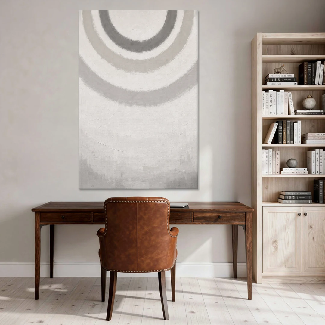 Soft Abstract Painting of Three Grey Ripples - Canvas Wall Art - Office - 40x60