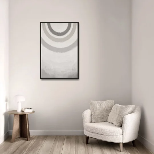 Soft Abstract Painting of Three Grey Ripples - Black Framed Canvas Wall Art - Sofa - 24x36