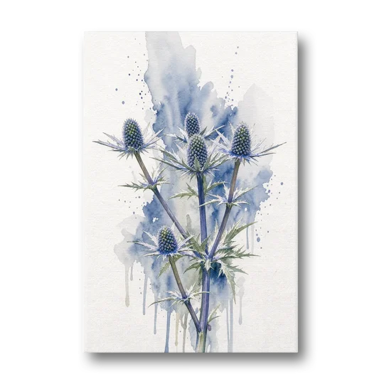Soft Blue Wall Art of Sea Holly Thistles - Canvas Wall Art - Front