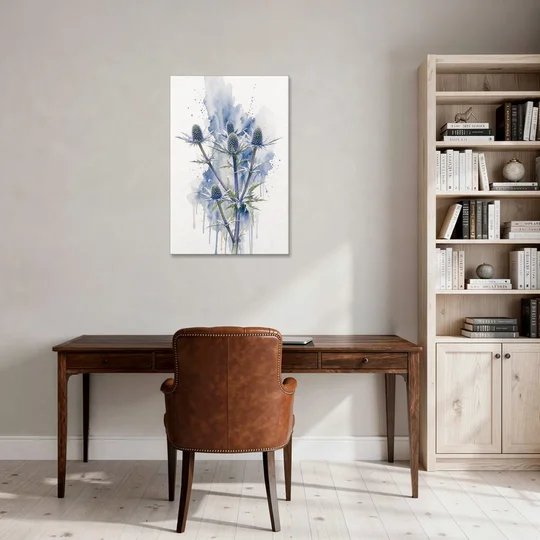 Soft Blue Wall Art of Sea Holly Thistles - Canvas Wall Art - Office - 24x36