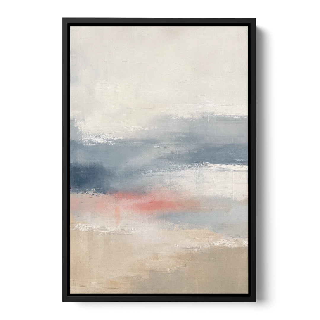 Soft Horizon Bands with a Blush Stroke - Black Framed Canvas Wall Art - Front