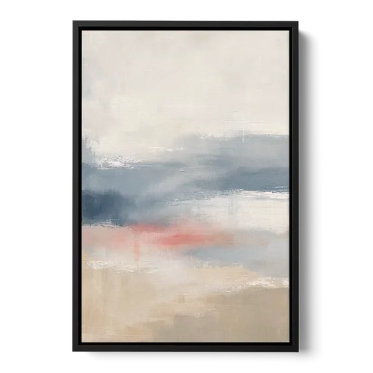 Soft Horizon Bands with a Blush Stroke - Black Framed Canvas Wall Art - Front