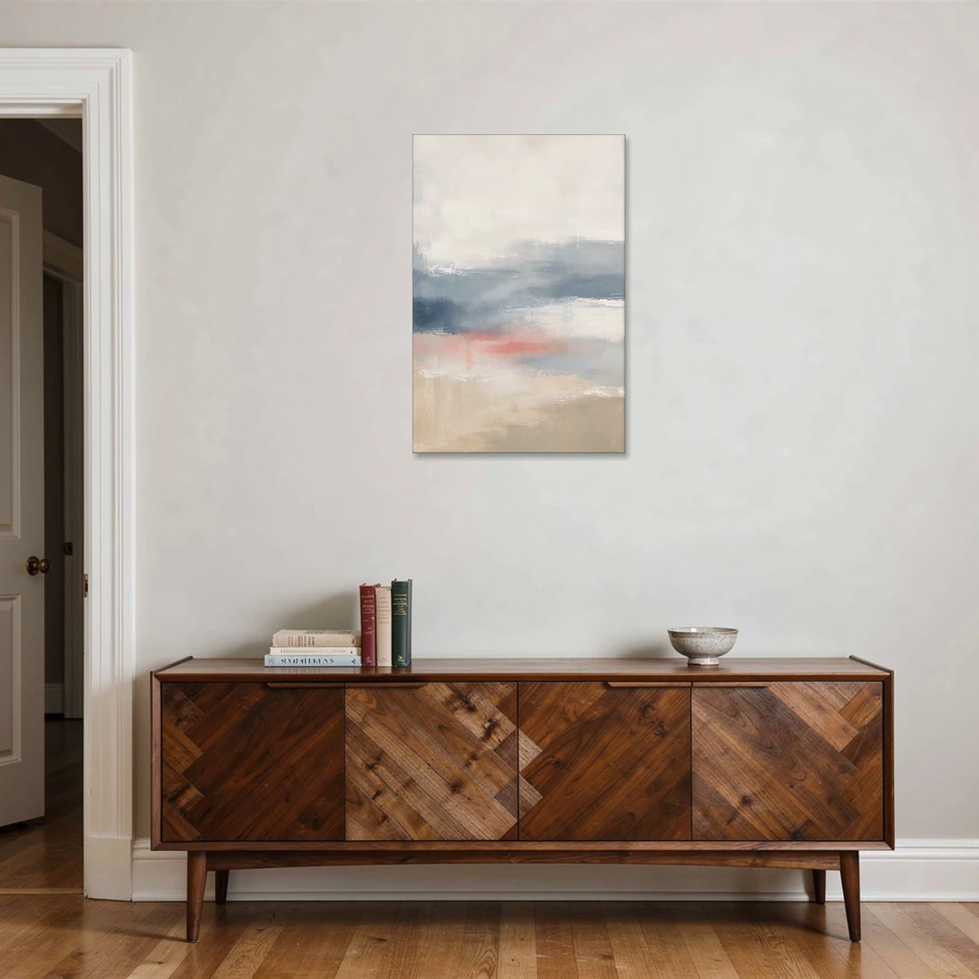 Soft Horizon Bands with a Blush Stroke - Canvas Wall Art - Coffee Table - 24x36