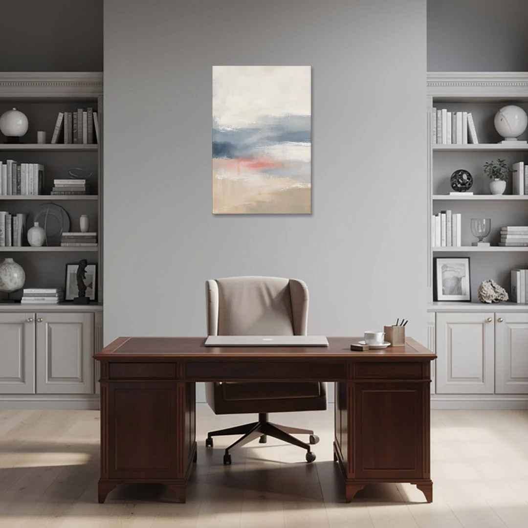 Soft Horizon Bands with a Blush Stroke - Canvas Wall Art - Office - 24x36