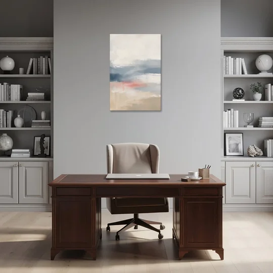 Soft Horizon Bands with a Blush Stroke - Canvas Wall Art - Office - 24x36