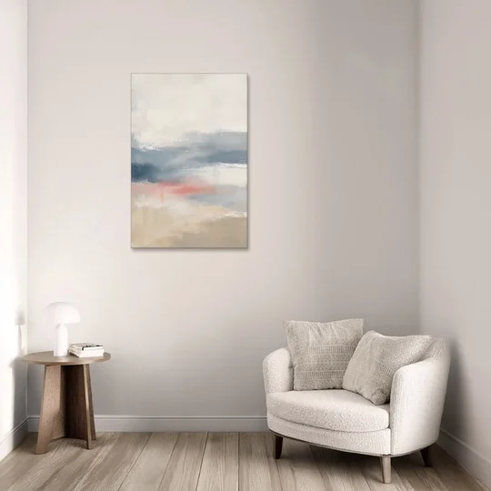 Soft Horizon Bands with a Blush Stroke - Canvas Wall Art - Sofa - 24x36