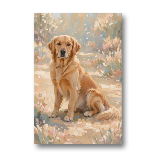 Soft Light Golden Retriever Oil Painting - Canvas Wall Art - Front
