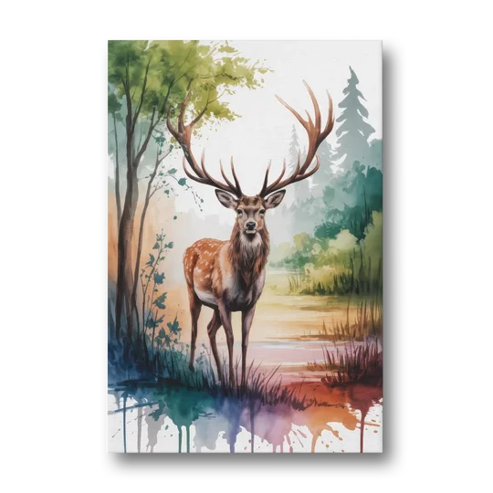 Soft Watercolor Deer - Canvas Wall Art - Front
