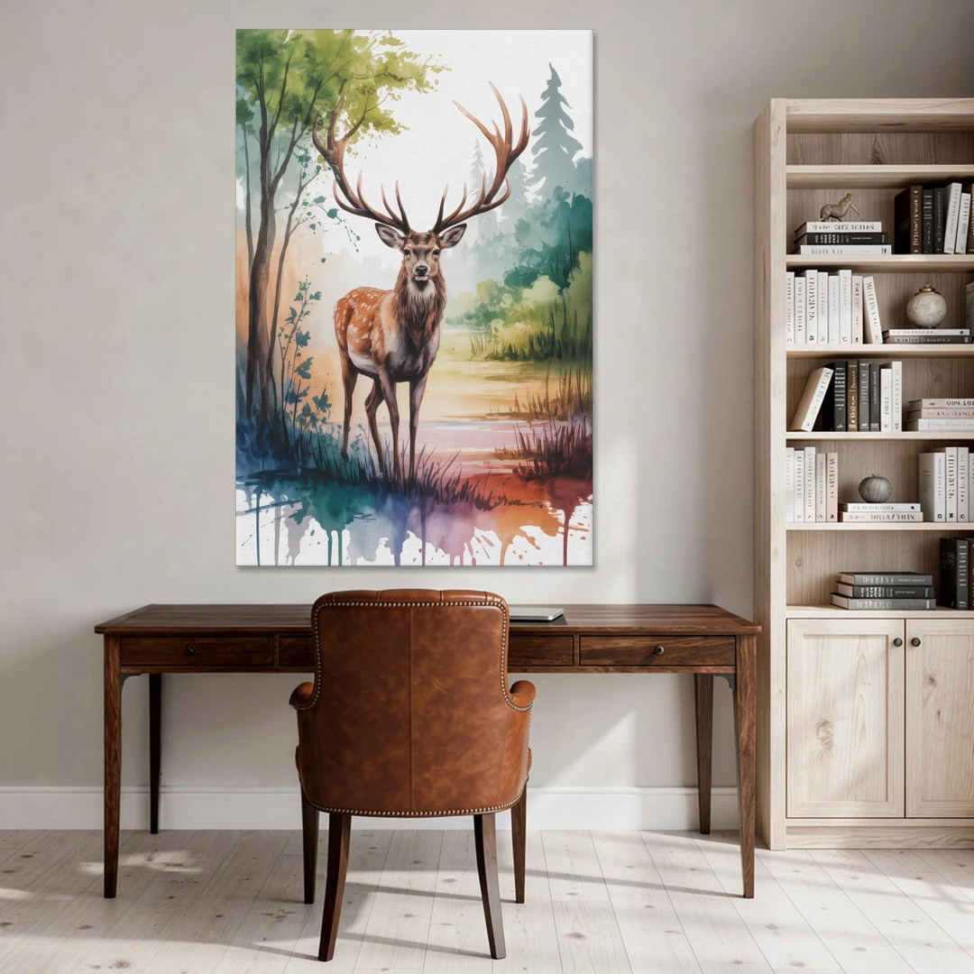 Soft Watercolor Deer - Canvas Wall Art - Office - 40x60