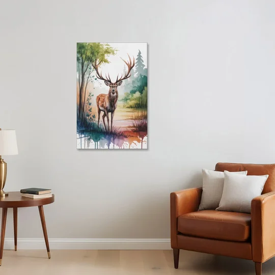 Soft Watercolor Deer - Canvas Wall Art - Sofa - 24x36
