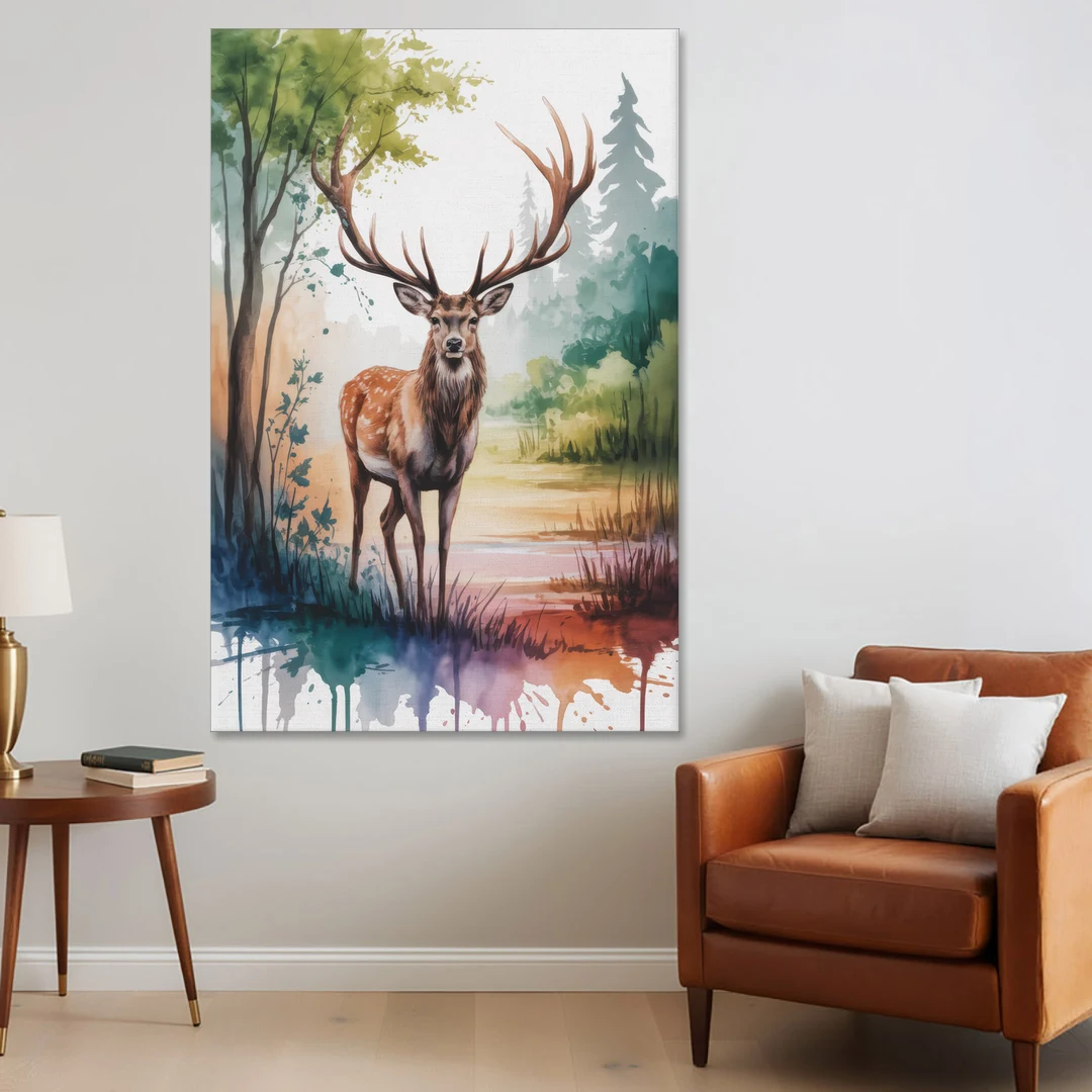Soft Watercolor Deer - Canvas Wall Art - Sofa - 40x60